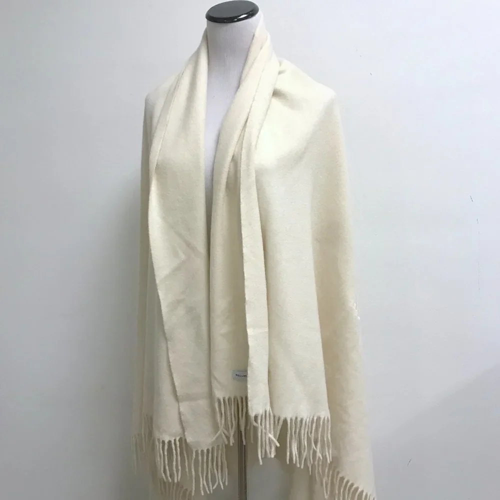 Williams Sonoma winter white cream cashmere fringed throw scarf shawl 50 x 65